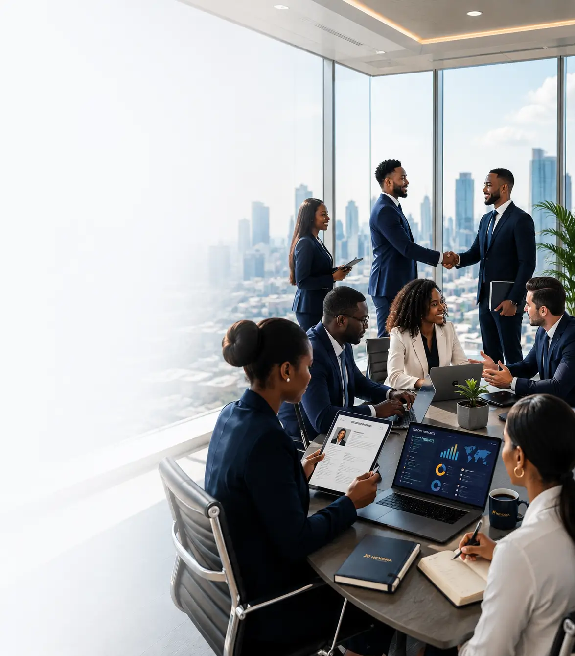 Recruitment consultant meeting with business professionals to discuss workforce needs